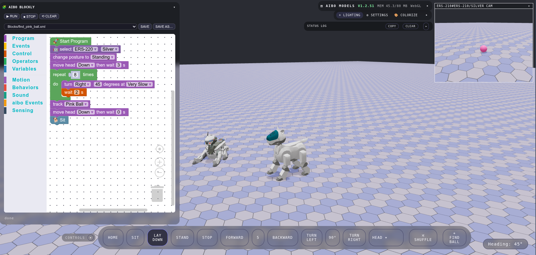Aibo Blockly scene screenshot